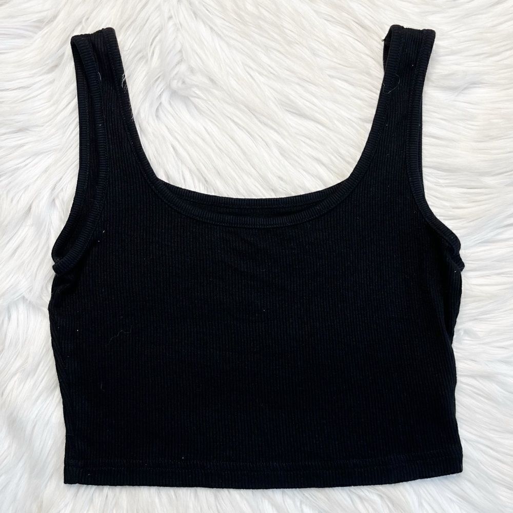 SHEINโRibbed Square Neck Crop Top Black SizeโXS